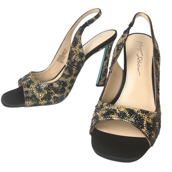 NEW Betsey Johnson Jovi Leopard Rhinestone Design Slingback Heels size - Picture 2 of 13